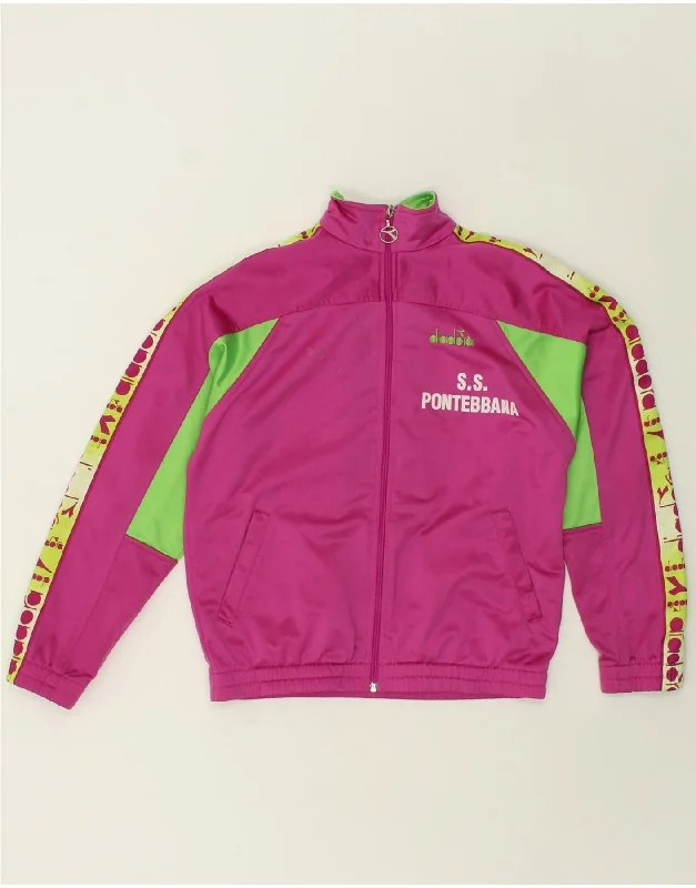 DIADORA Girls Graphic Tracksuit Top Jacket 12-13 Years Pink Polyester