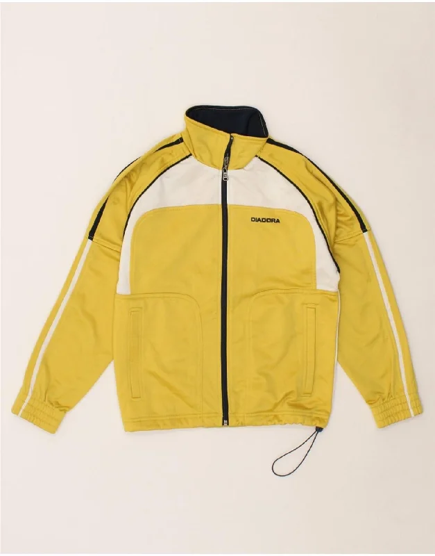 DIADORA Girls Tracksuit Top Jacket 9-10 Years Yellow Colourblock