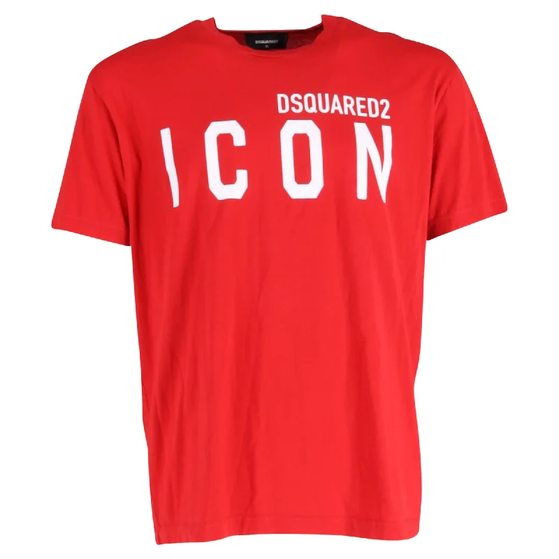 Dsquared2 Icon-Printed Crewneck Short-Sleeved T-Shirt in Red Cotton