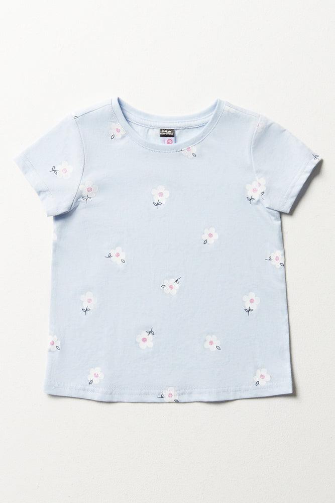 Floral Short Sleeve T-Shirt Light Blue