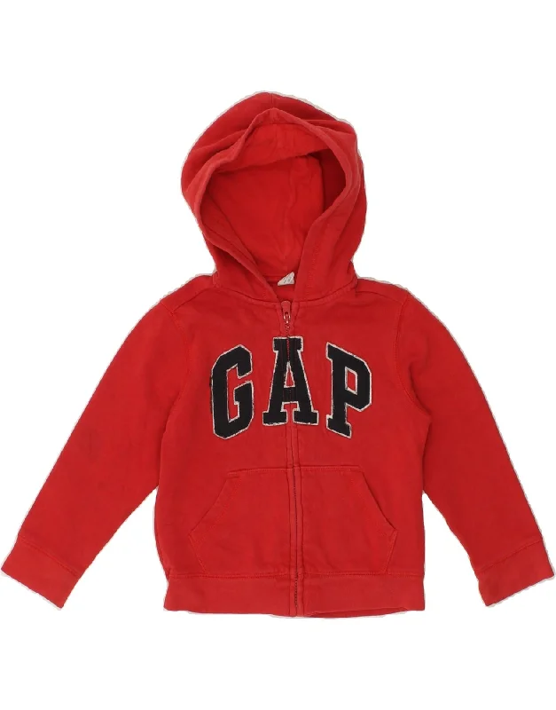 GAP Girls Graphic Zip Hoodie Sweater 4-5 Years Red Cotton