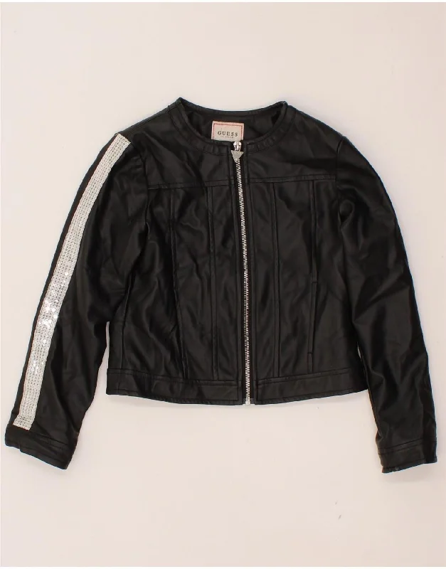 GUESS Girls Crop Bomber Jacket 7-8 Years Black Polyester