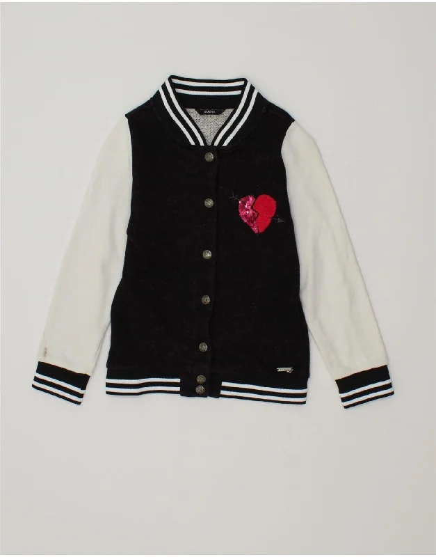 GUESS Girls Varsity Jacket 7-8 Years Black Colourblock Cotton Heart