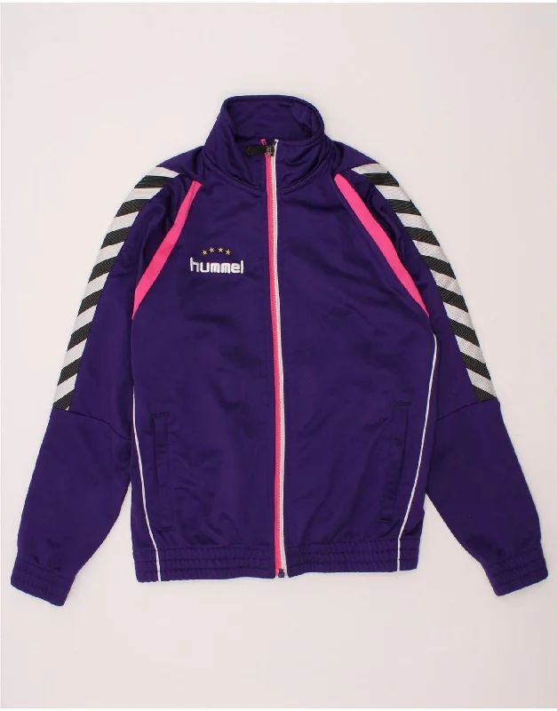 HUMMEL Girls Graphic Tracksuit Top Jacket 9-10 Years Purple Colourblock