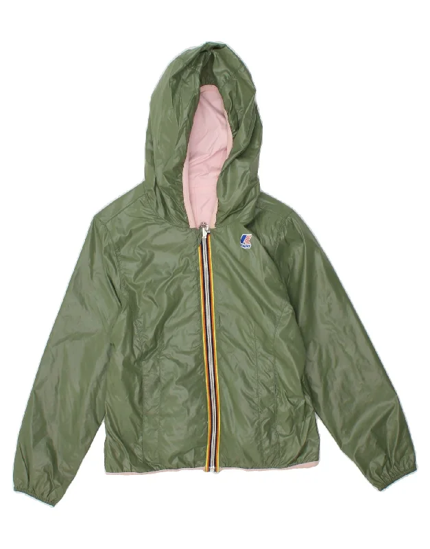 K-WAY Girls Hooded Reversible Jacket 9-10 Years Khaki