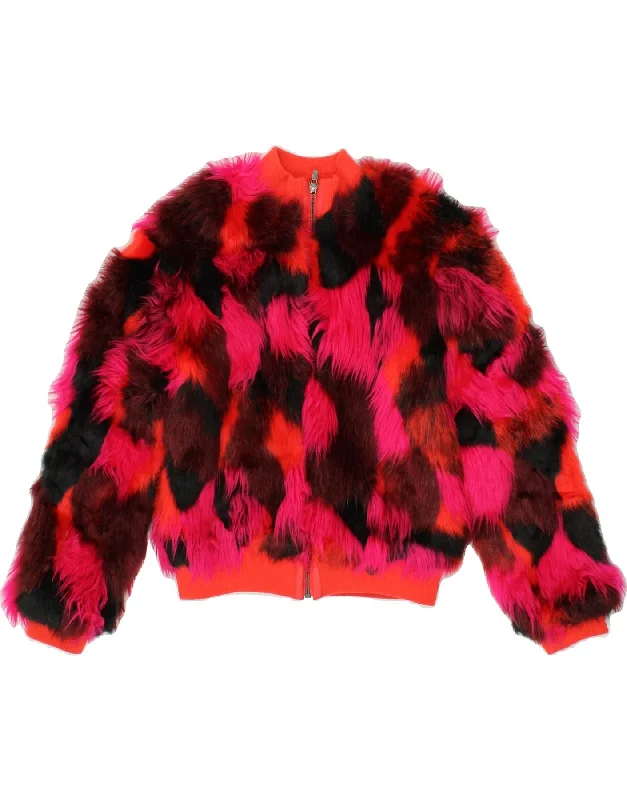 KENZO Girls Faux Fur Jacket 11-12 Years Pink Colourblock Acrylic