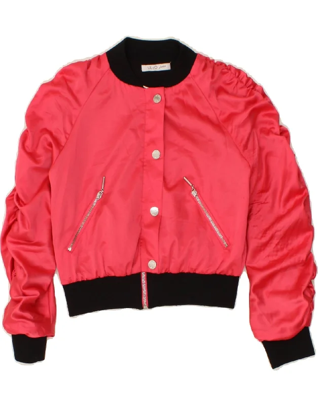 LIU JO Girls Bomber Jacket 7-8 Years Pink Colourblock Polyester