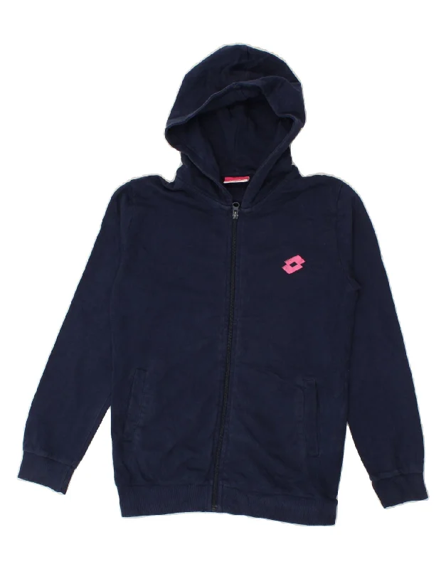 LOTTO Girls Zip Hoodie Sweater 11-12 Years Navy Blue Cotton