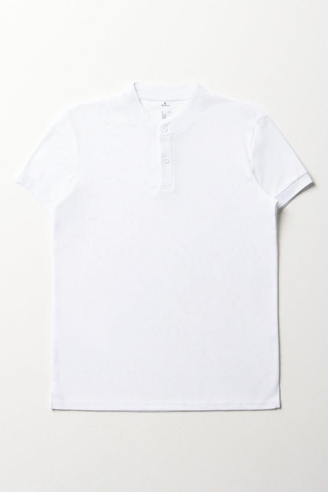 Mandarin Collar Short Sleeve Golfer White