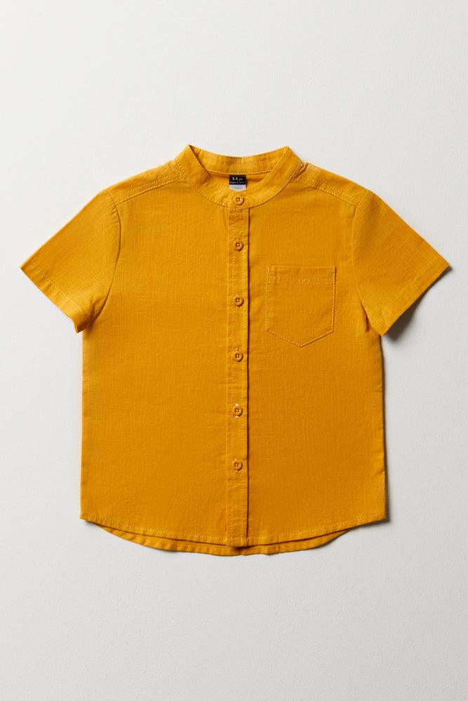 Mandarin Collar Short Sleeve Shirt Yellow