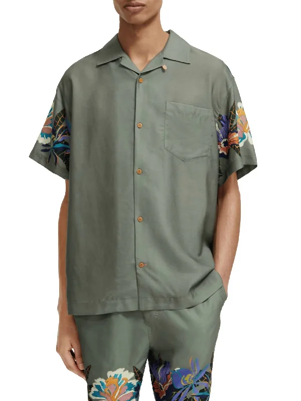 Men's Short Sleeve Print Shirt In Green Tennis Aop