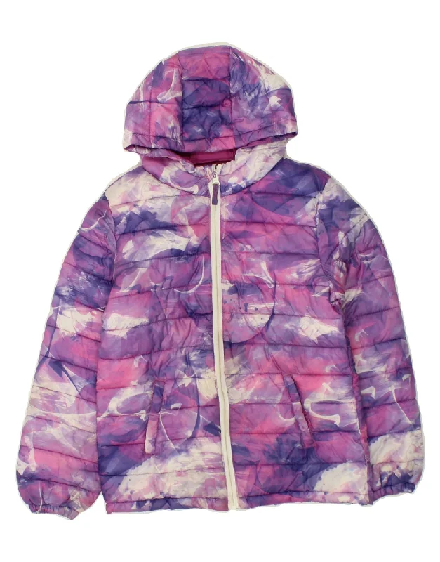 MOUNTAIN WAREHOUSE Girls Hooded Padded Jacket 9-10 Years Purple Tie Dye