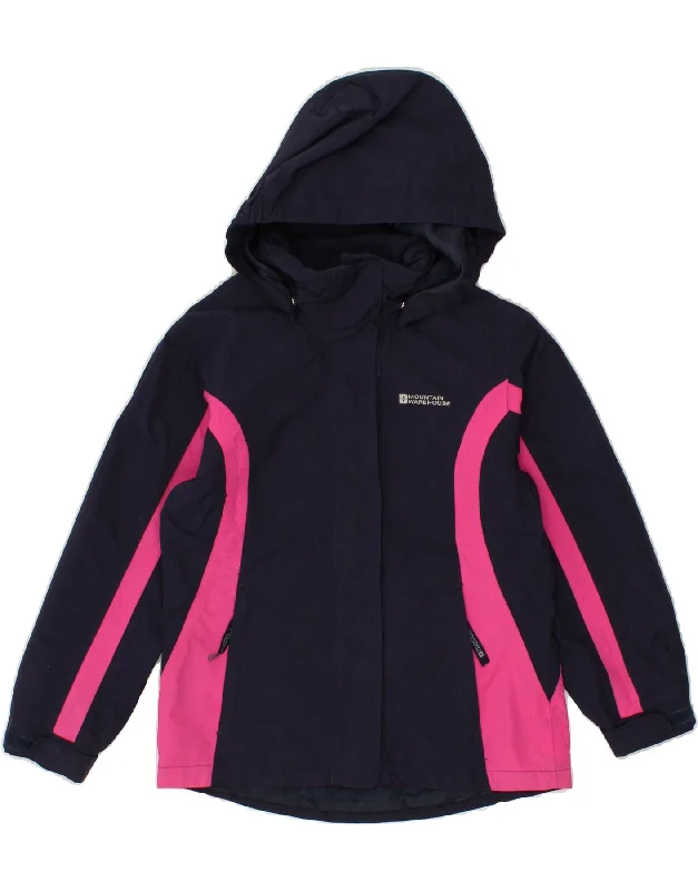 MOUNTAIN WAREHOUSE Girls Hooded Rain Jacket 7-8 Years Navy Blue