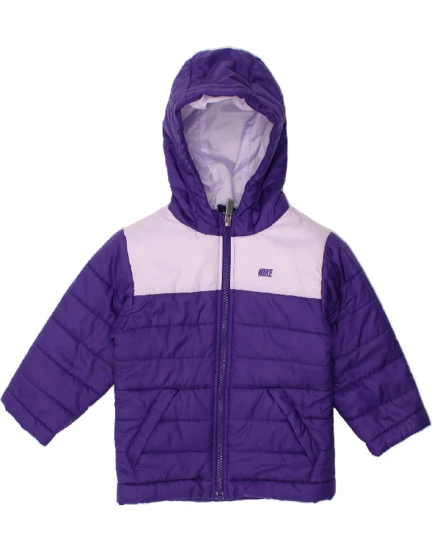 NIKE Baby Girls Hooded Padded Jacket 18-24 Months Purple Colourblock