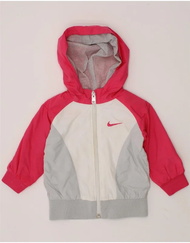 NIKE Baby Girls Hooded Rain Jacket 3-6 Months Grey Colourblock Polyester