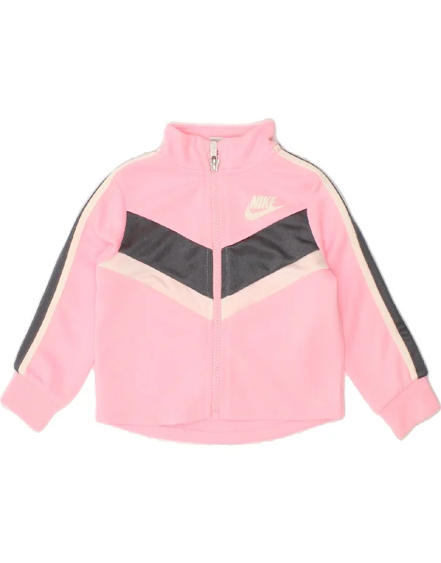 NIKE Baby Girls Tracksuit Top Jacket 9-12 Months Pink Colourblock