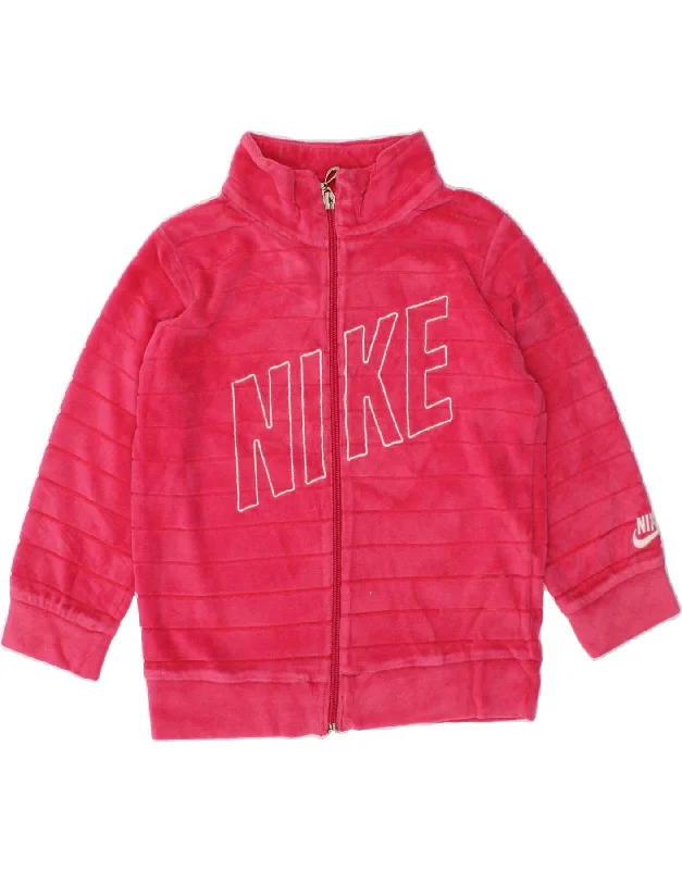 NIKE Girls Graphic Velour Tracksuit Top Jacket 2-3 Years Pink Striped