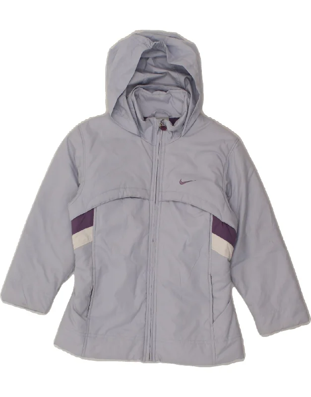 NIKE Girls Hooded Windbreaker Jacket 5-6 Years Large Purple Colourblock