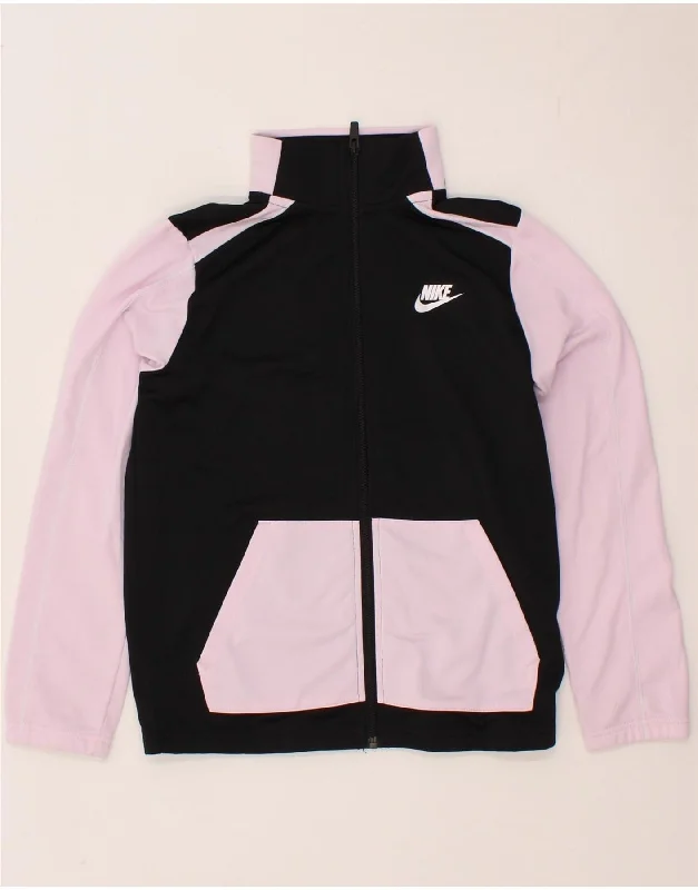 NIKE Girls Tracksuit Top Jacket 10-11 Years Medium Black Colourblock