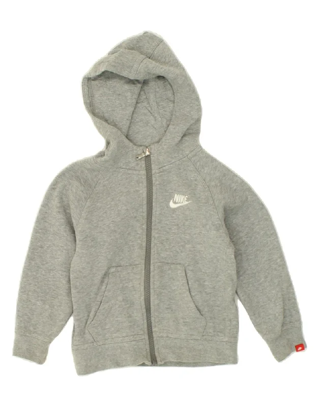 NIKE Girls Zip Hoodie Sweater 3-4 Years XS Grey Cotton