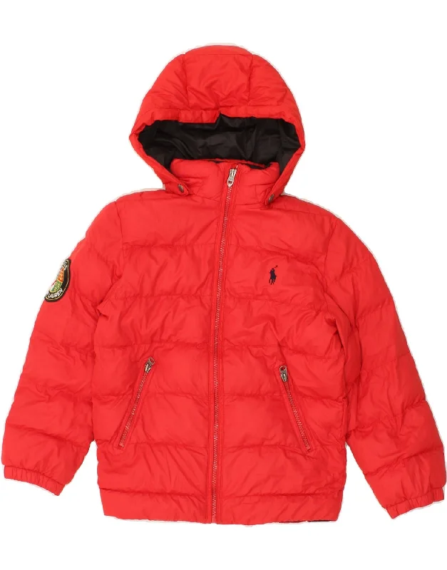 POLO RALPH LAUREN Girls Hooded Padded Jacket 7-8 Years Small Red Polyester