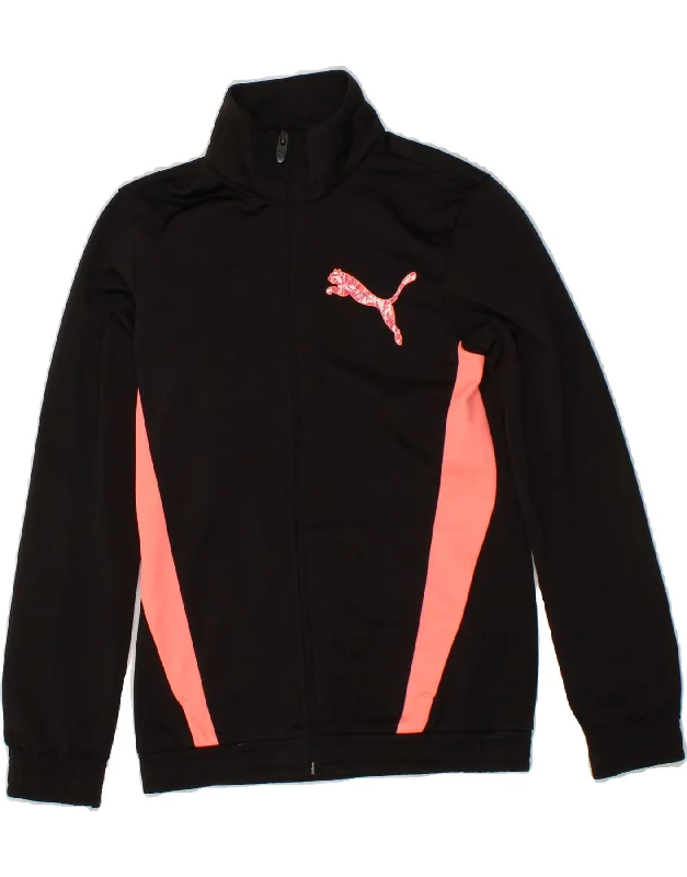 PUMA Girls Graphic Tracksuit Top Jacket 11-12 Years Large Black