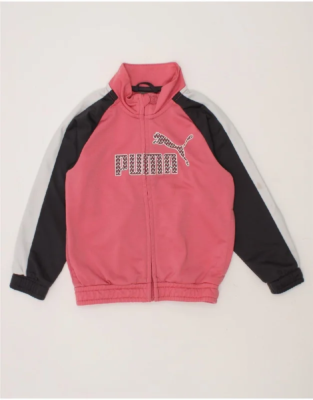 PUMA Girls Graphic Tracksuit Top Jacket 2-3 Years Pink Colourblock