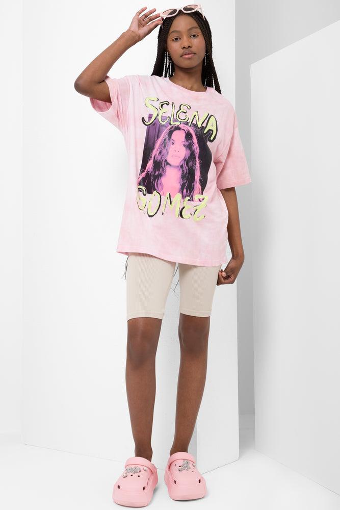 Selina Gomez Oversized Short Sleeve T-Shirt Pink