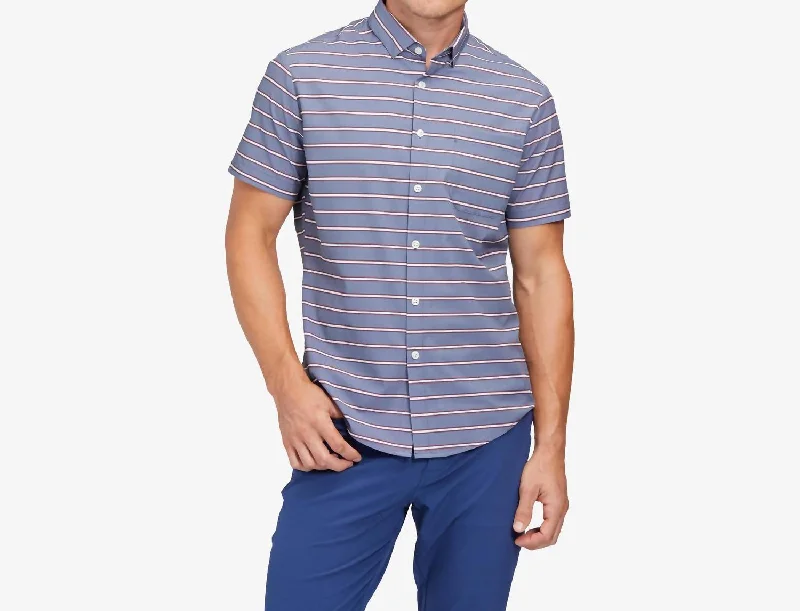 Short Sleeve Button Up In Chambray Stripe