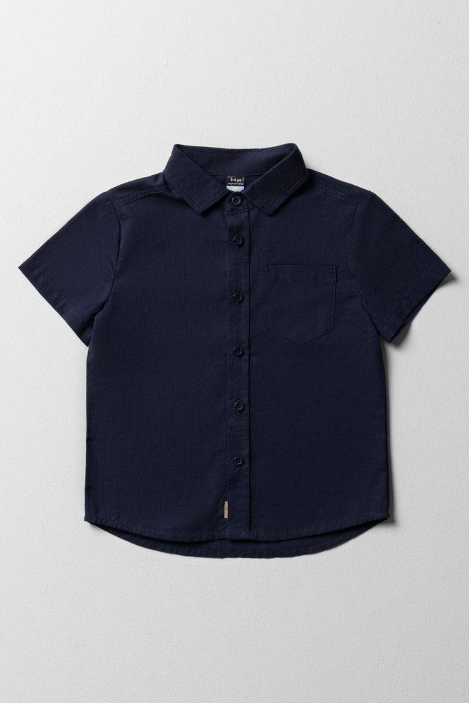 Short Sleeve Linen Shirt Navy