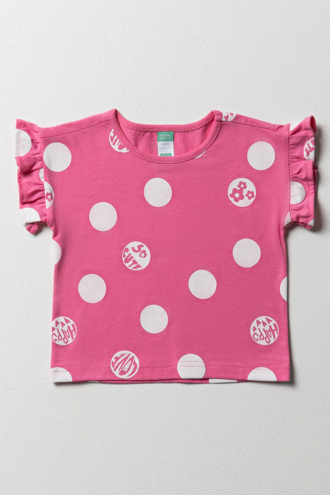 Spot Short Sleeve T-Shirt With Frill Pink