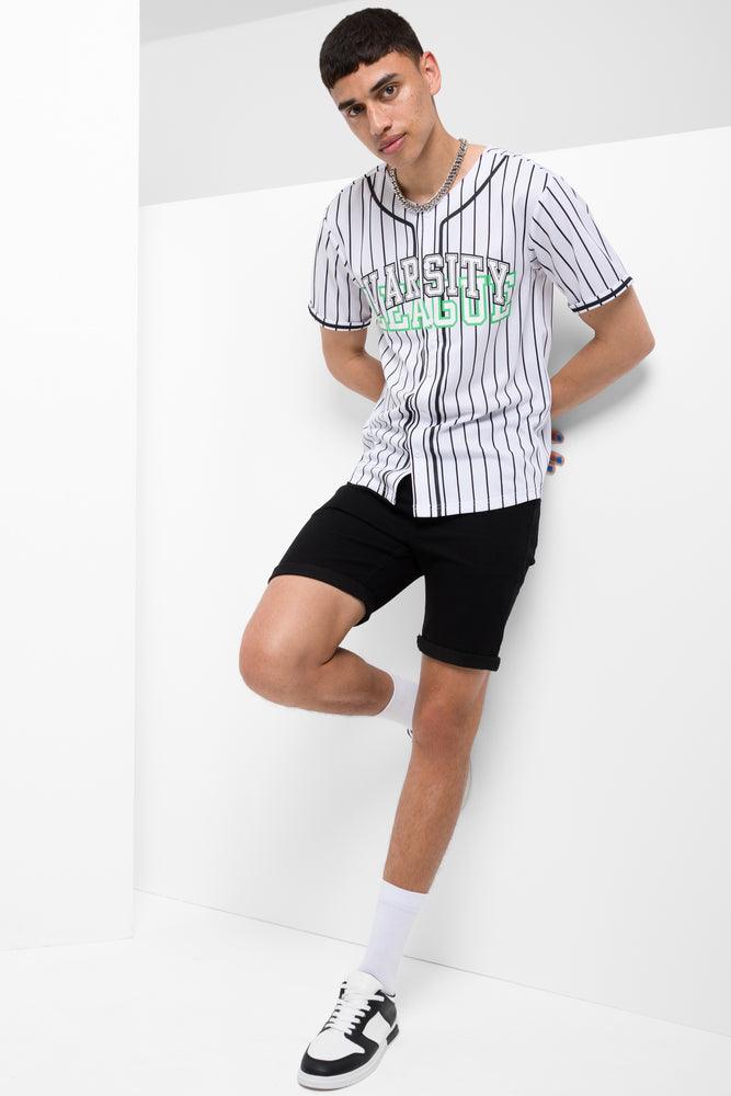 Stripe Baseball Short Sleeve T-Shirt White