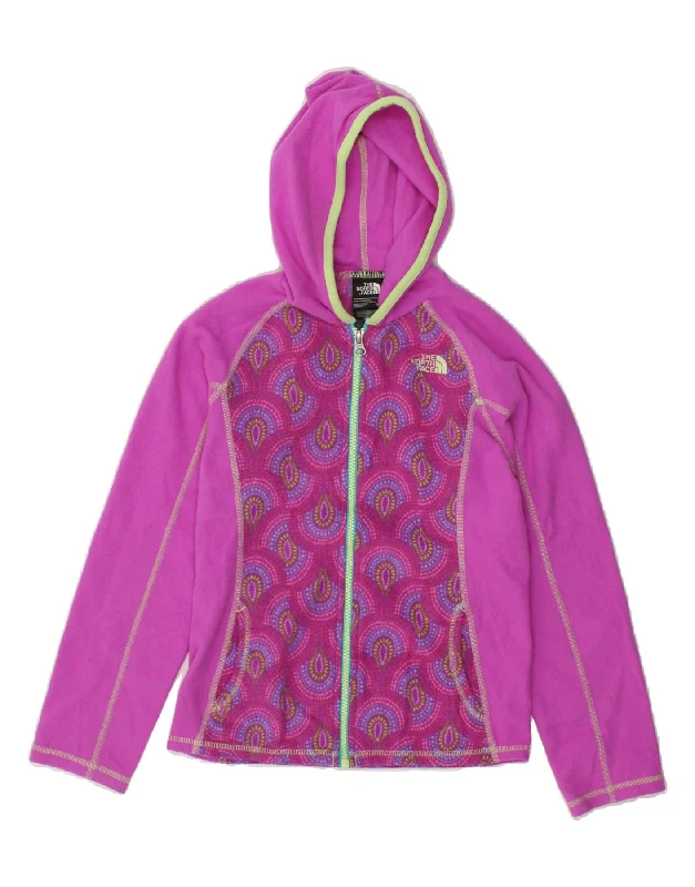 THE NORTH FACE Girls Hooded Fleece Jacket 10-11 Years Medium Pink Paisley