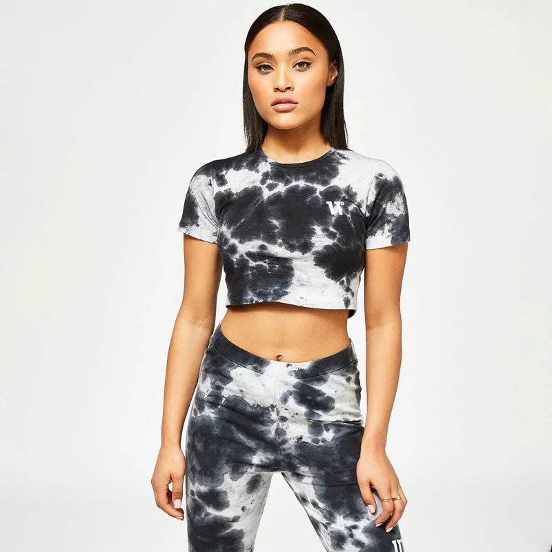 Tie Dye Cropped Slim Fit Short Sleeve T-Shirt - White / Black