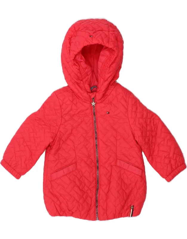 TOMMY HILFIGER Baby Girls Hooded Quilted Jacket 6-9 Months Red Polyamide