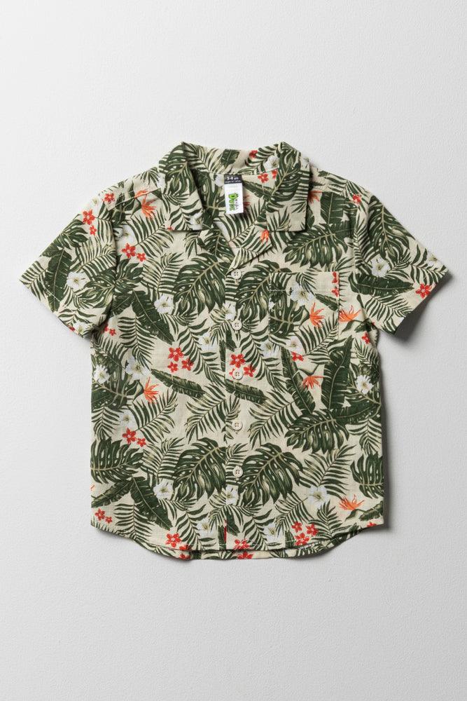 Tropical Short Sleeve Shirt Green & White