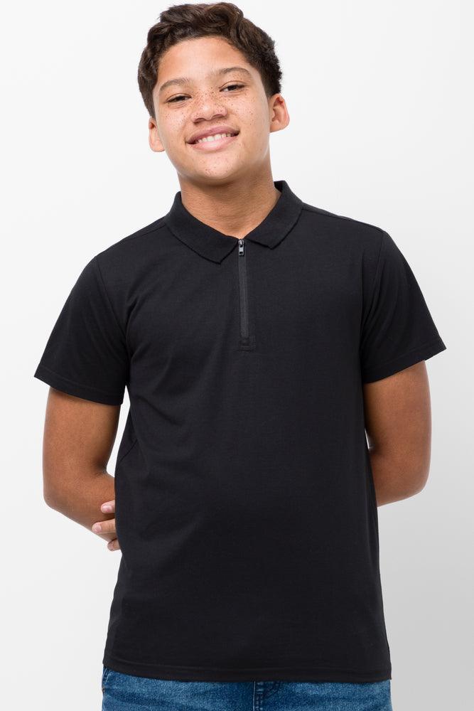 Zip Up Short Sleeve Golfer Black