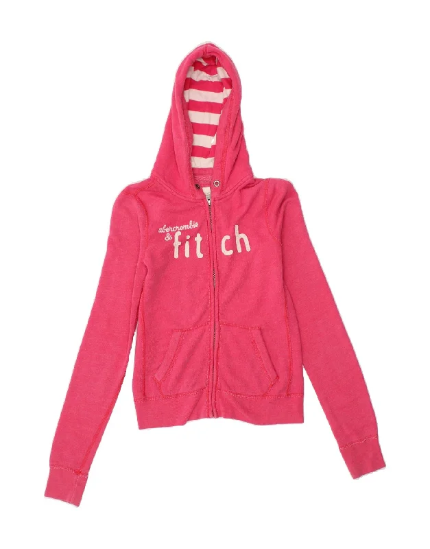 ABERCROMBIE & FITCH Girls Graphic Zip Hoodie Sweater 6-7 Years XL Pink