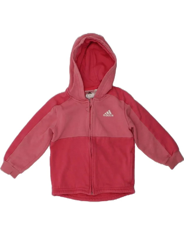 ADIDAS Baby Girls Graphic Zip Hoodie Sweater 18-24 Months Pink Colourblock