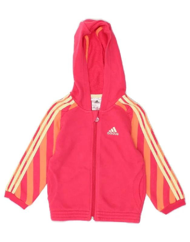 ADIDAS Baby Girls Graphic Zip Hoodie Sweater 18-24 Months  Pink Striped