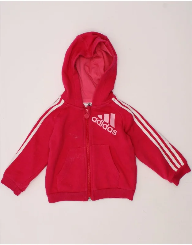 ADIDAS Baby Girls Graphic Zip Hoodie Sweater 6-9 Months Pink Cotton