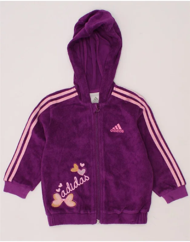 ADIDAS Baby Girls Velvet Graphic Zip Hoodie Sweater 9-12 Months Purple