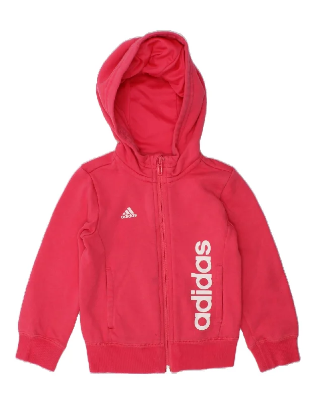 ADIDAS Girls Climalite Graphic Zip Hoodie Sweater 3-4 Years Pink Cotton