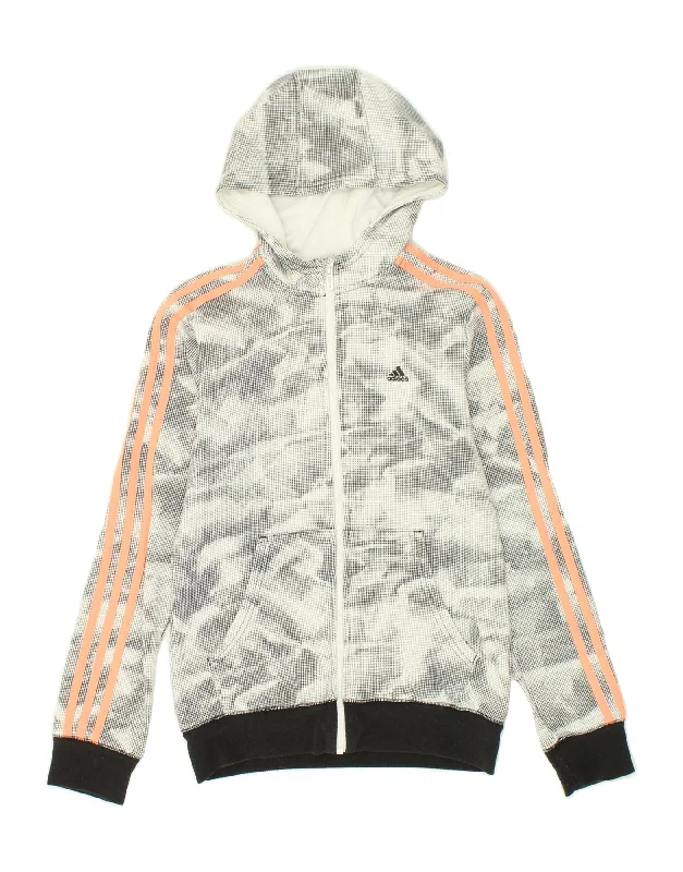 ADIDAS Girls Climalite Zip Hoodie Sweater 13-14 Years Grey Camouflage