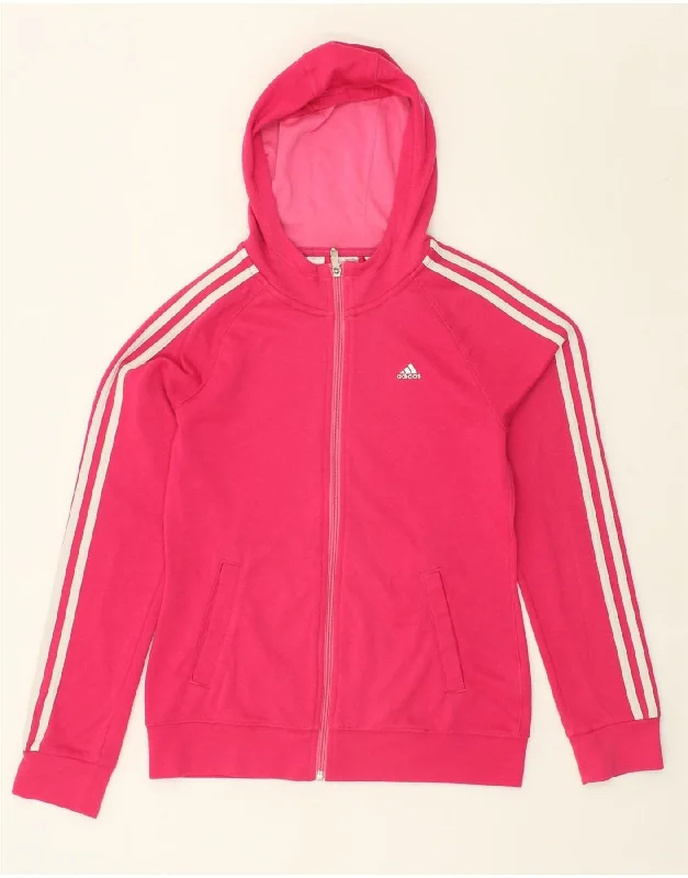 ADIDAS Girls Climalite Zip Hoodie Sweater 13-14 Years Pink Polyester