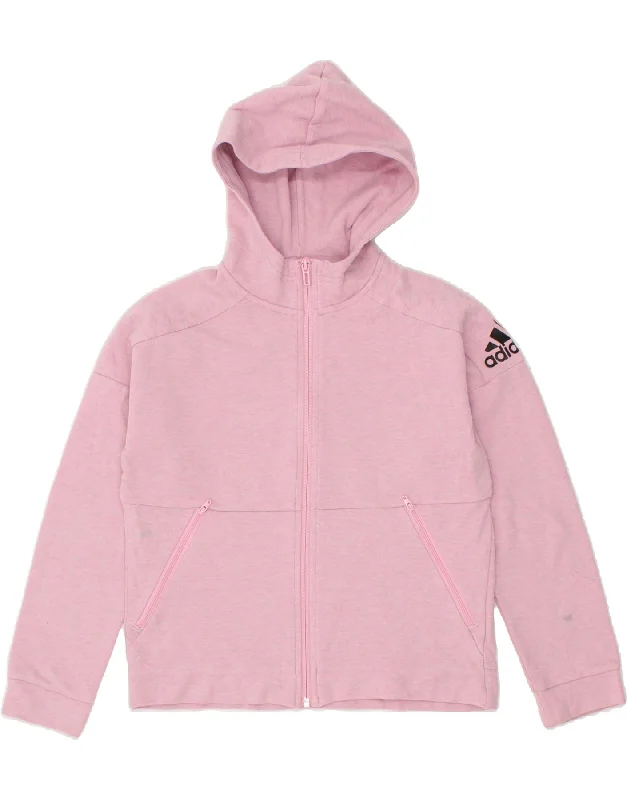 ADIDAS Girls Graphic Zip Hoodie Sweater 11-12 Years Pink Cotton