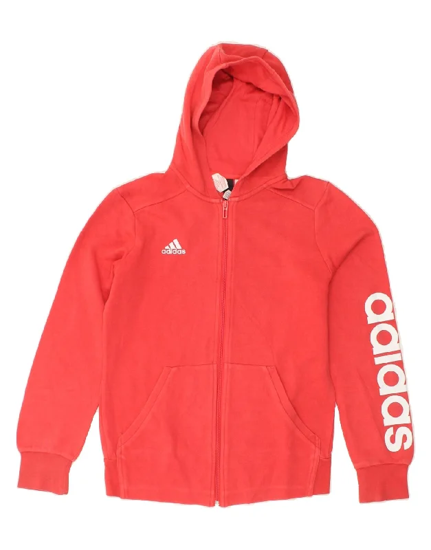 ADIDAS Girls Graphic Zip Hoodie Sweater 13-14 Years Pink Cotton