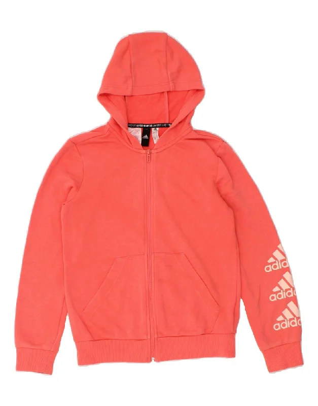 ADIDAS Girls Graphic Zip Hoodie Sweater 13-14 Years Pink Cotton