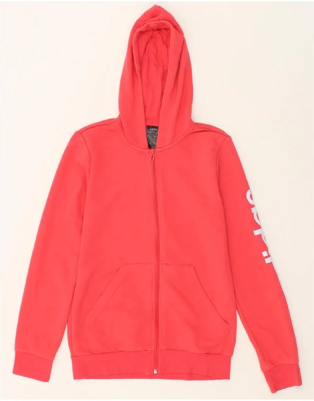 ADIDAS Girls Graphic Zip Hoodie Sweater 13-14 Years Pink Cotton