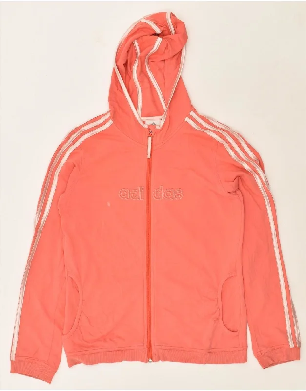 ADIDAS Girls Graphic Zip Hoodie Sweater 15-16 Years 2XL Pink Cotton